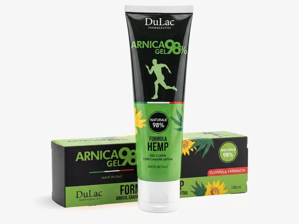 Arnica Gel Formula Hemp 100ml con Canapa Sativa DuLac — confezione e prodotto