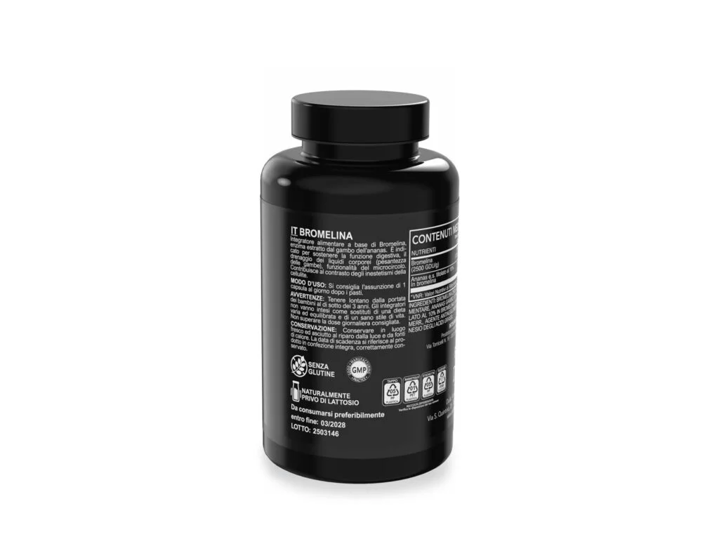 Bromelina Integratore 120 capsule DuLac — confezione retro con gli ingredienti