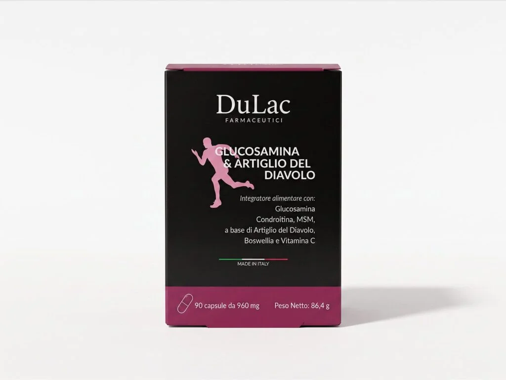 Glucosamina e Artiglio del Diavolo Integratore 90 capsule DuLac — confezione fronte