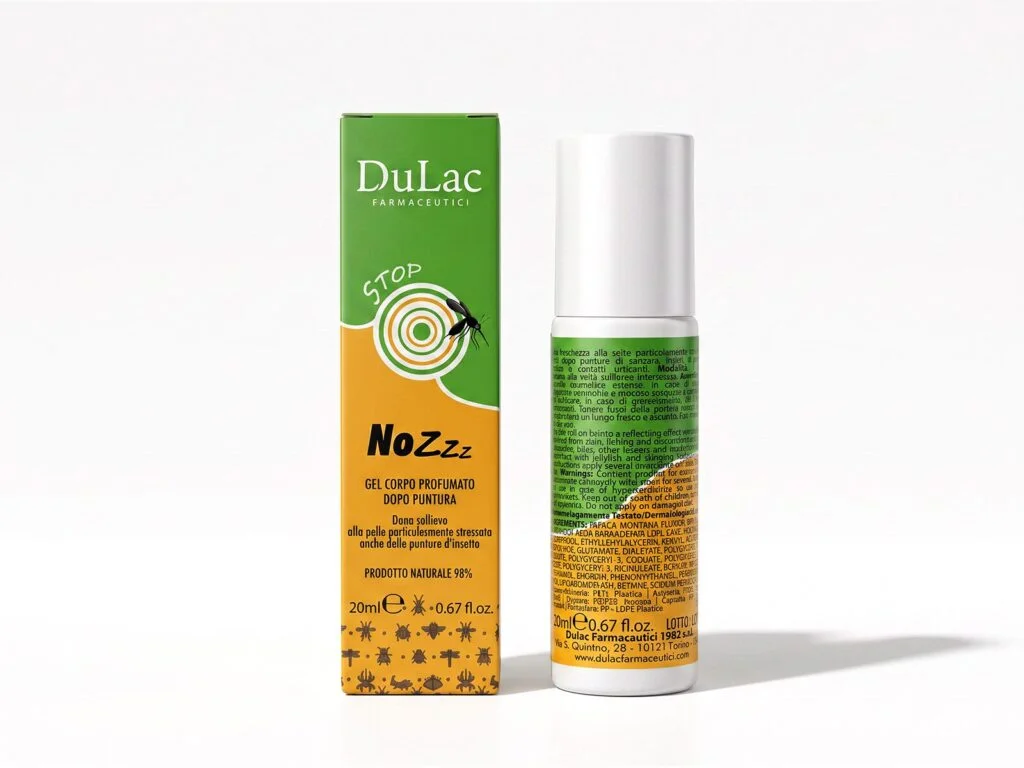 NoZzz Gel Corpo Dopopuntura con Arnica e Mentolo DuLac — confezione retro con gli ingredienti