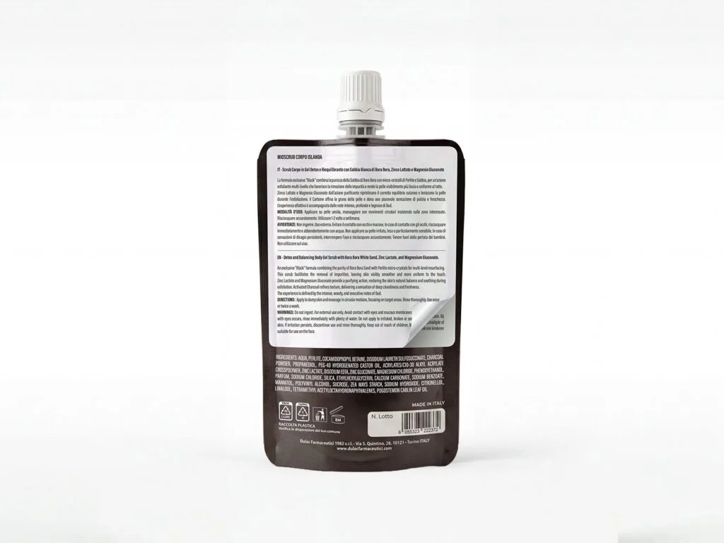 Scrub Corpo Islanda – Detox e Riequilibrante DuLac — confezione retro con gli ingredienti